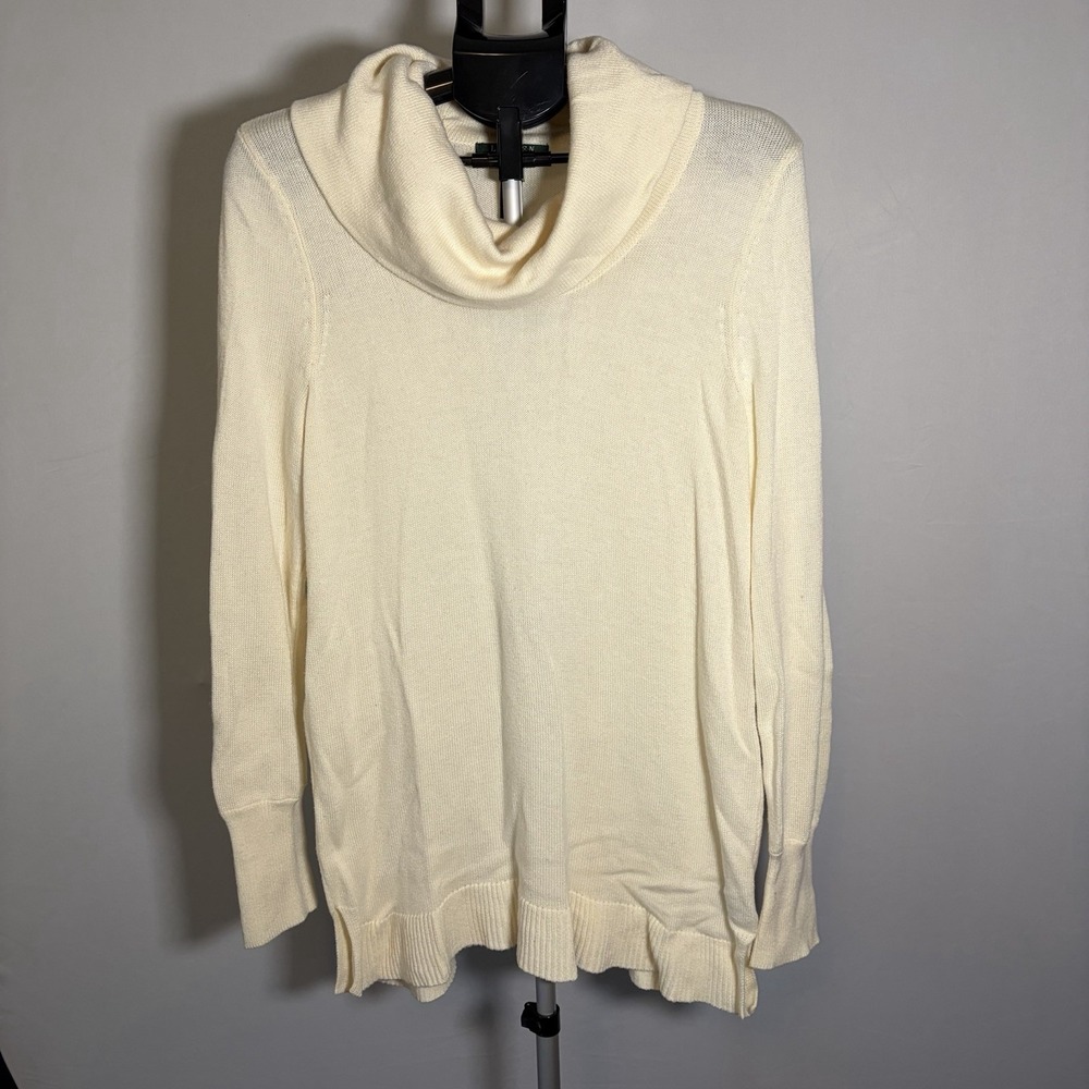 Lauren Ralph Lauren Petite Large Wool Blend Cream Cowl Neck Sweater Minimalist